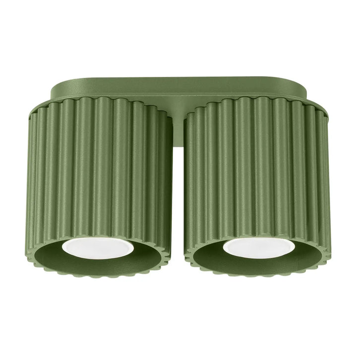 Luminaire plafonnier aura 2 vert olive avec forme unique inspirée et abat-jour cylindrique cannelé en design moderne