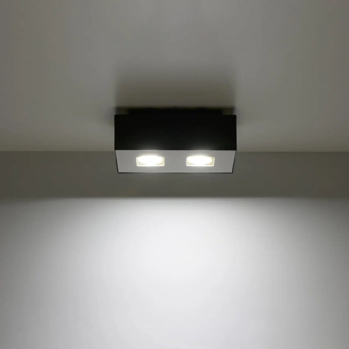 Plafonnier moderne mono noir en aluminium avec deux sources lumineuses led rectangulaires plafond spot allongé