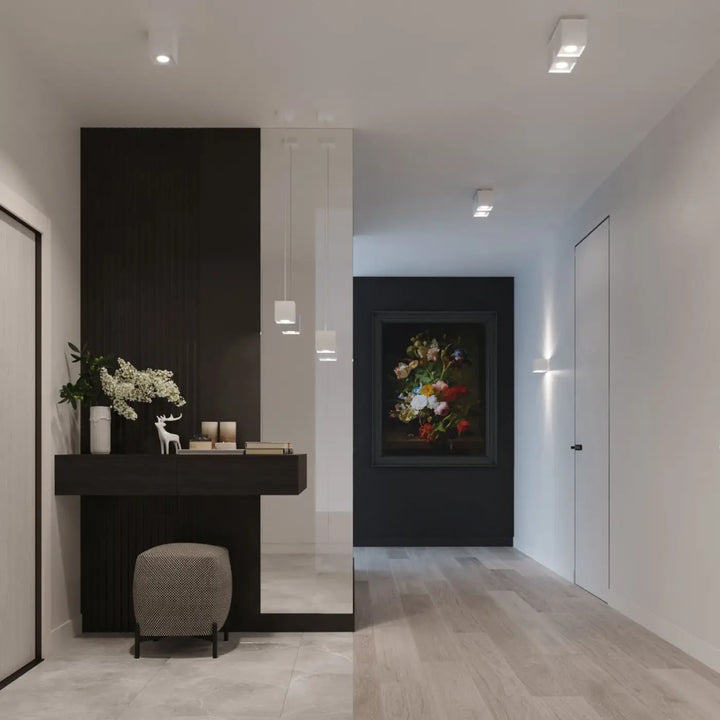 Luminaire plafonnier quad 2 blanc avec peinture florale encadrée noir pour une magnifique décoration murale