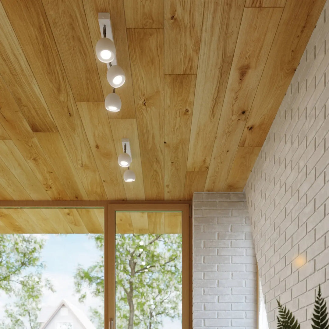 Plafonnier moderne oculare 2 blanc avec spots oculare sphériques montés sur plafond en bois design original