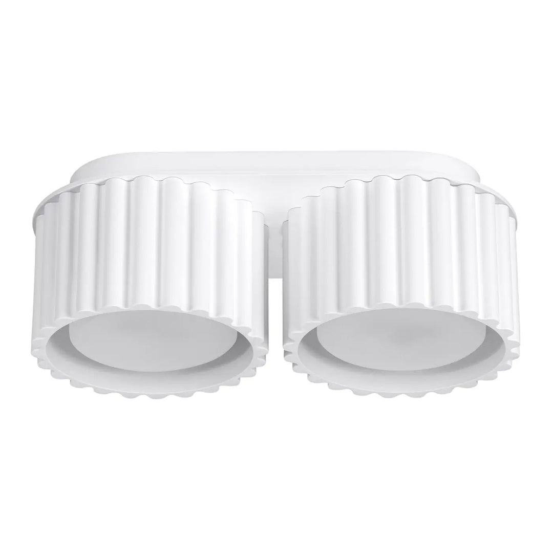 Luminaire plafonnier aura 2 blanc à double tête avec abat-jour cylindriques cannelés et forme unique inspirée moderne