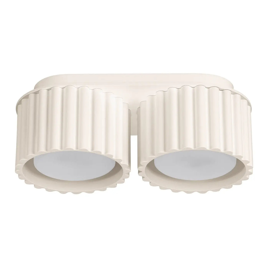 Luminaire plafonnier aura 2 beige avec forme unique inspirée, double éclairage crème à abat-jours cylindriques cannelés