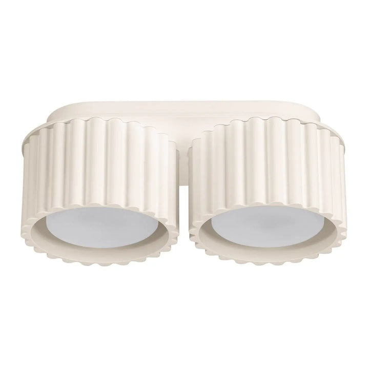 Luminaire plafonnier aura 2 beige avec forme unique inspirée, double éclairage crème à abat-jours cylindriques cannelés