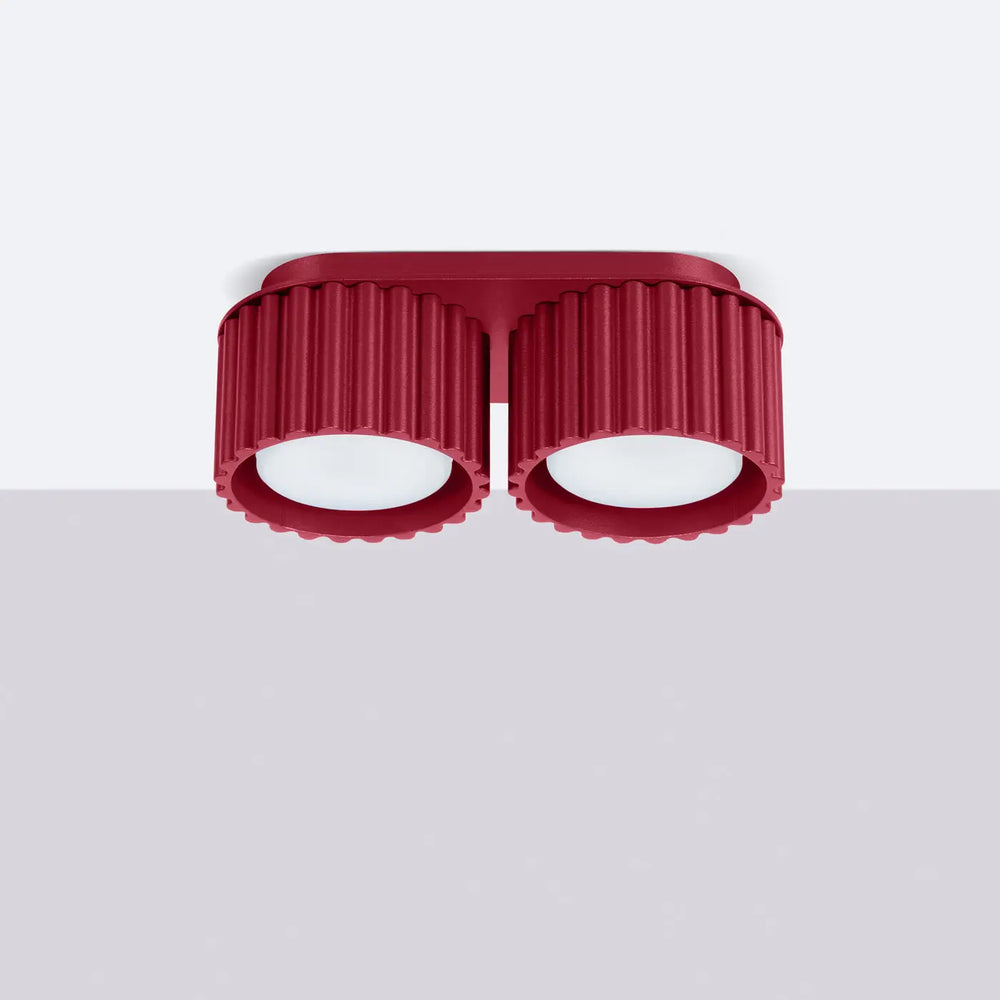 Luminaire plafonnier aura 2 bordeaux en métal mat nervuré avec double tête led blanc en forme unique inspirée