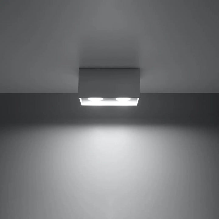 Plafonnier quad maxi gris avec deux ampoules led blanches dans un cadre métallique moderne et minimaliste bois naturel