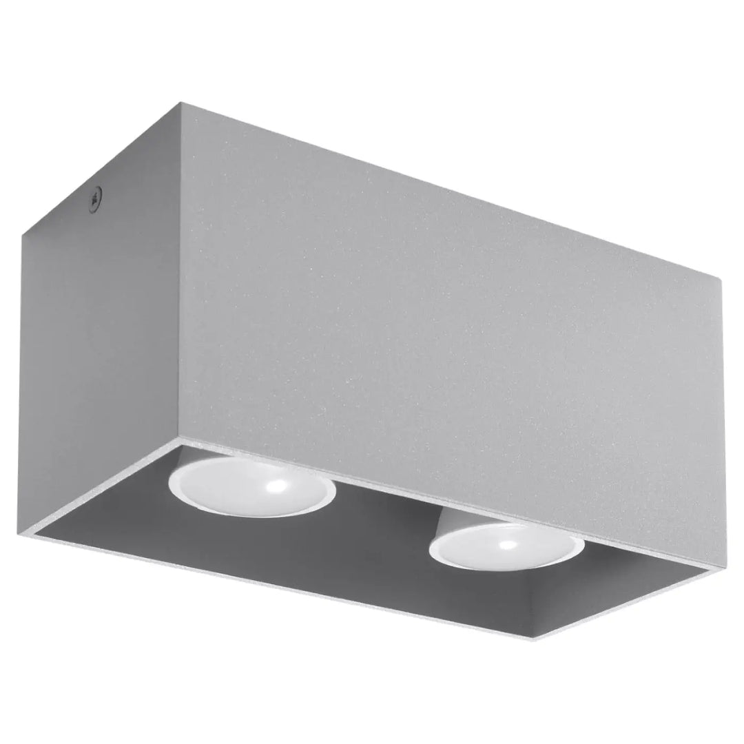 Luminaire plafonnier quad gris avec deux ampoules circulaires encastrées en bois naturel pour plafond quad maxi