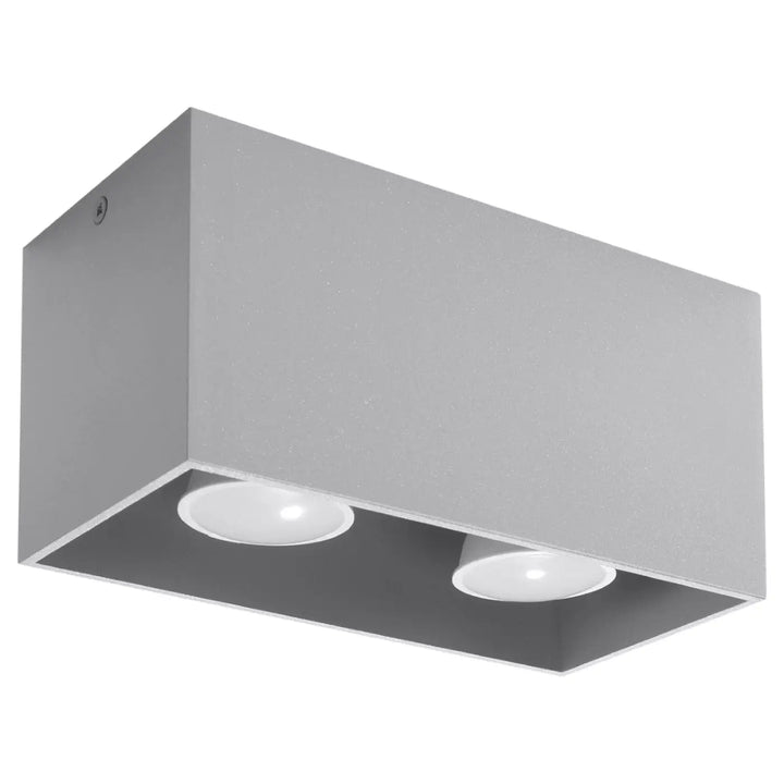 Luminaire plafonnier quad gris avec deux ampoules circulaires encastrées en bois naturel pour plafond quad maxi