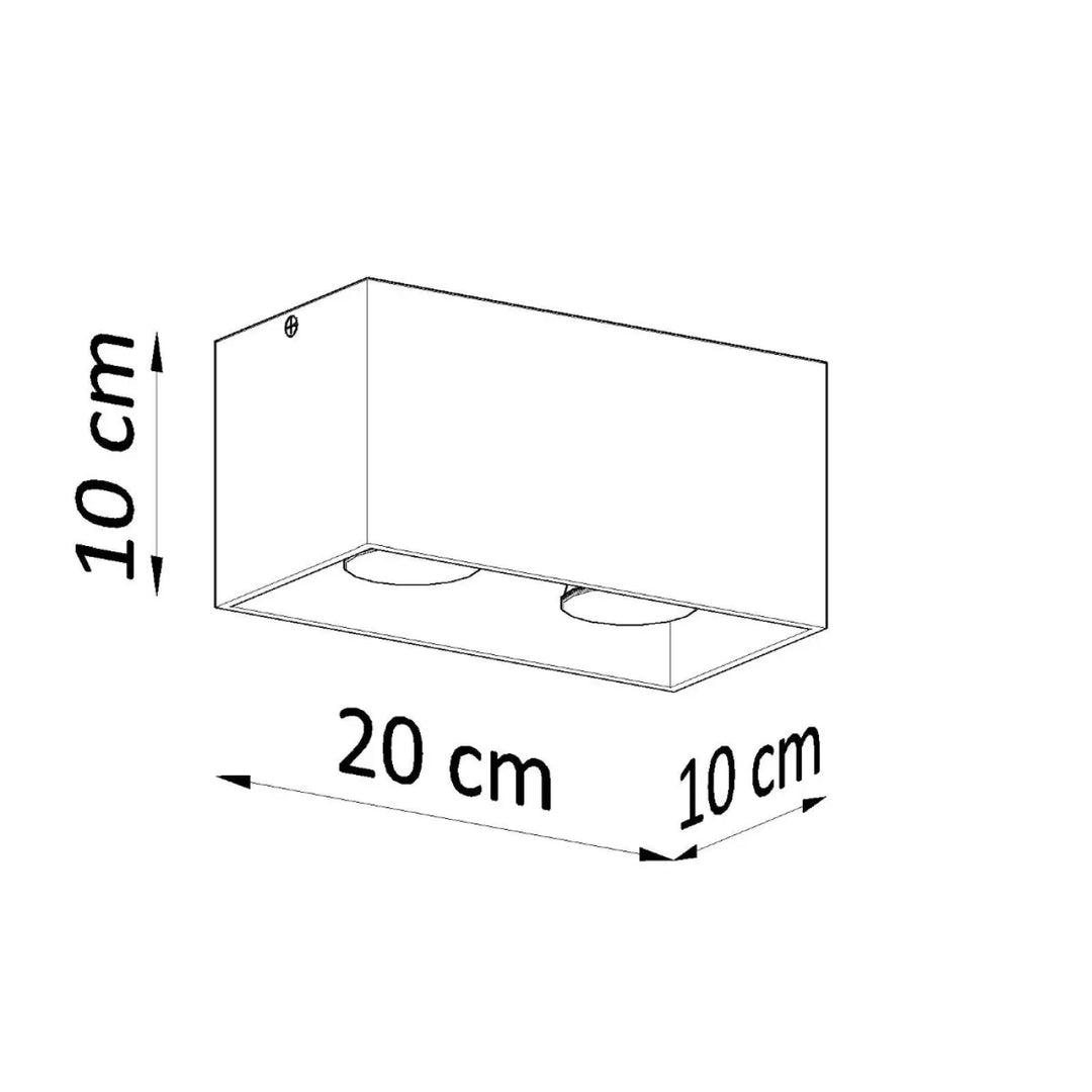 Luminaire plafonnier quad maxi noir rectangulaire en bois naturel avec deux ouvertures circulaires de 20 cm par 10 cm
