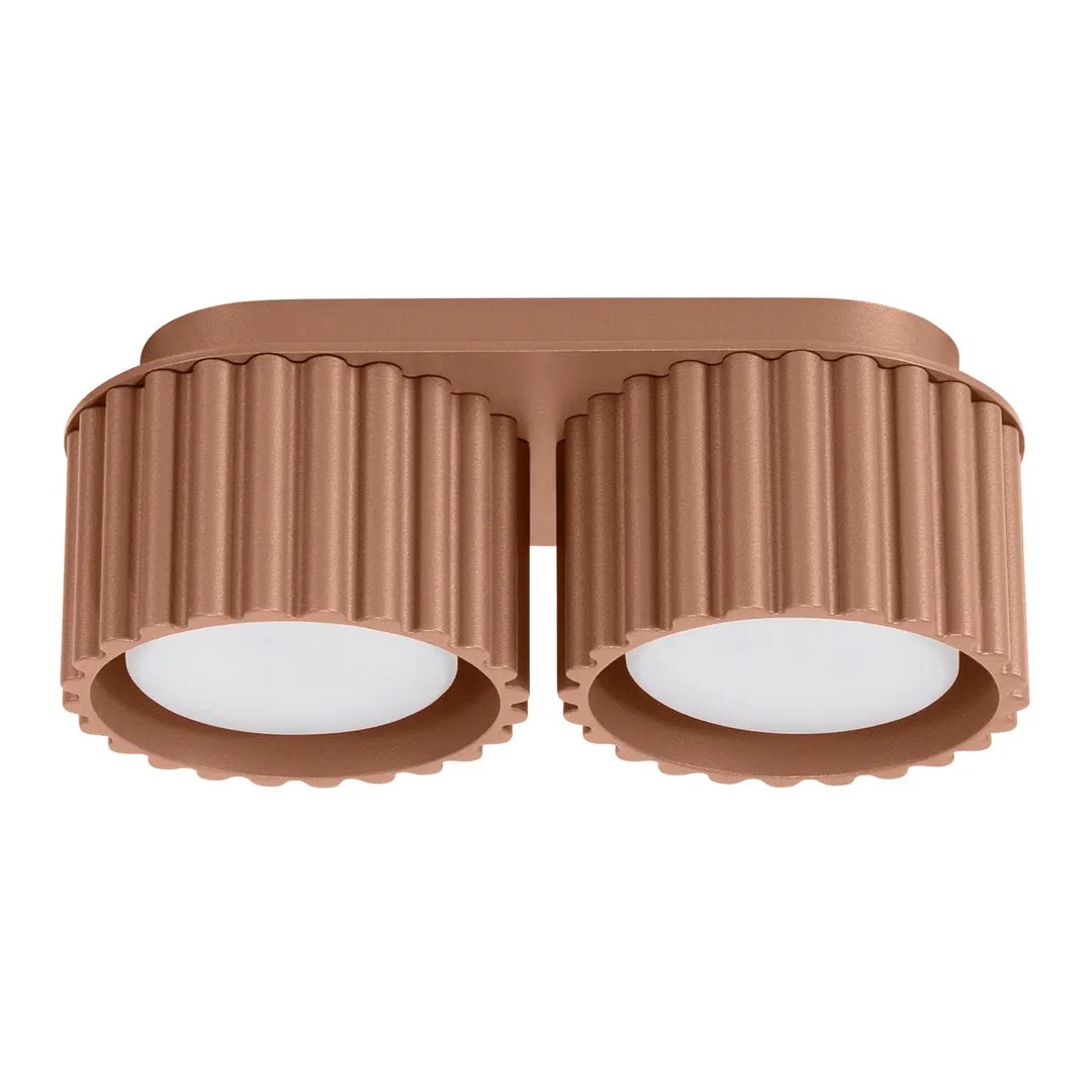 Luminaire plafonnier aura 2 moka couleur cuivre avec forme unique inspirée et diffuseurs en verre dépoli cannelé