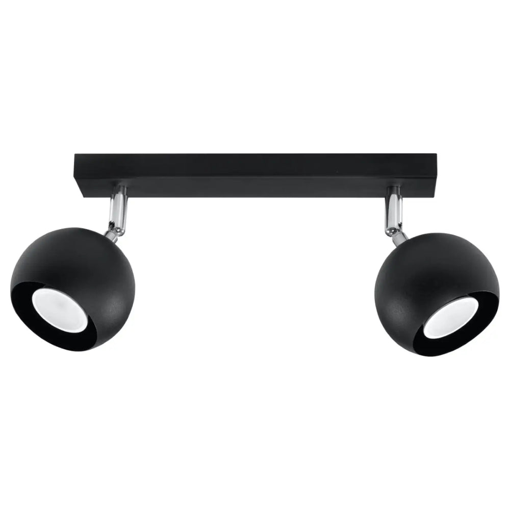 Plafonnier moderne oculare 2 noir avec spots double tête sphériques en finition mate noire et accents chrome design original
