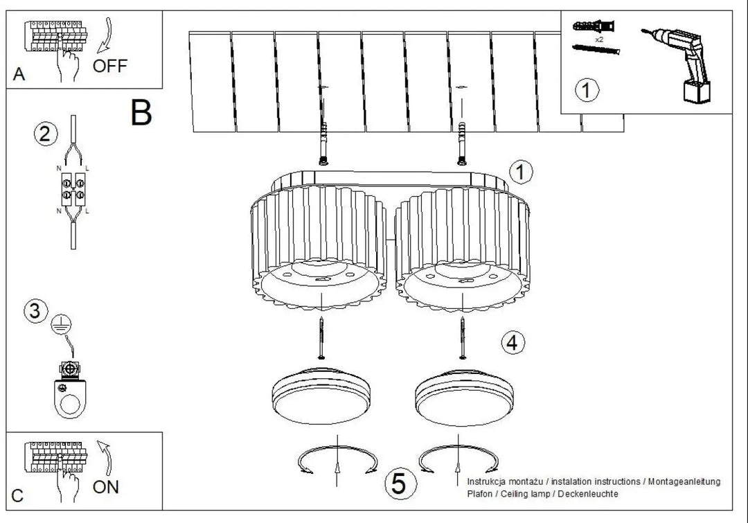 Luminaire plafonnier aura 2 noir avec deux lampes cylindriques à formes uniques inspirées en métal noir