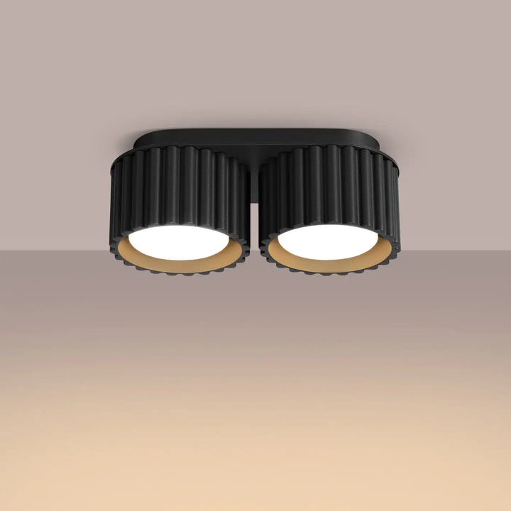 Luminaire plafonnier aura 2 noir avec double éclairage et formes uniques inspirées aux abat-jours cannelés noirs