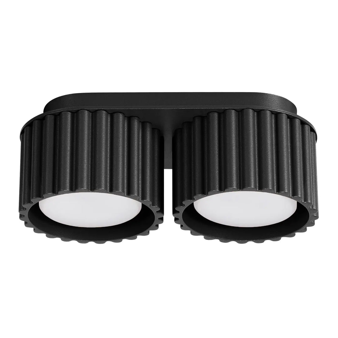 Luminaire plafonnier aura 2 noir avec double éclairage et forme unique inspirée en abat-jours cylindriques nervurés