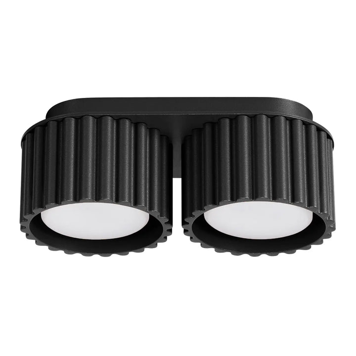 Luminaire plafonnier aura 2 noir avec double éclairage et forme unique inspirée en abat-jours cylindriques nervurés
