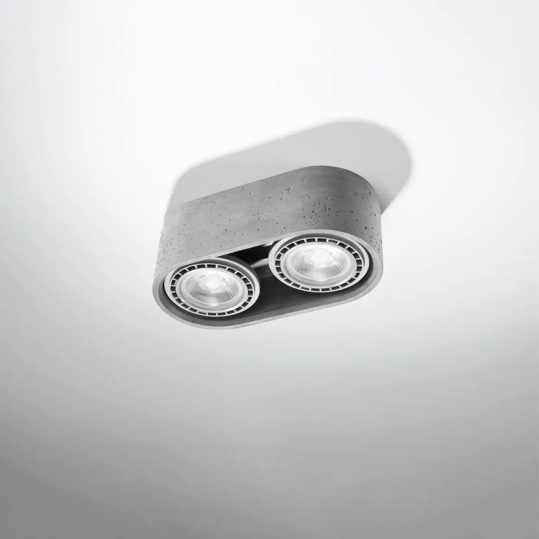 Luminaire plafonnier basic 2 béton avec double tête encastrée en style loft pour sentez mieux et design minimaliste