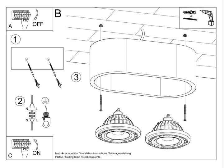 Luminaire plafonnier basic 2 en béton avec suspensions blanches style loft pour ambiance sentez mieux