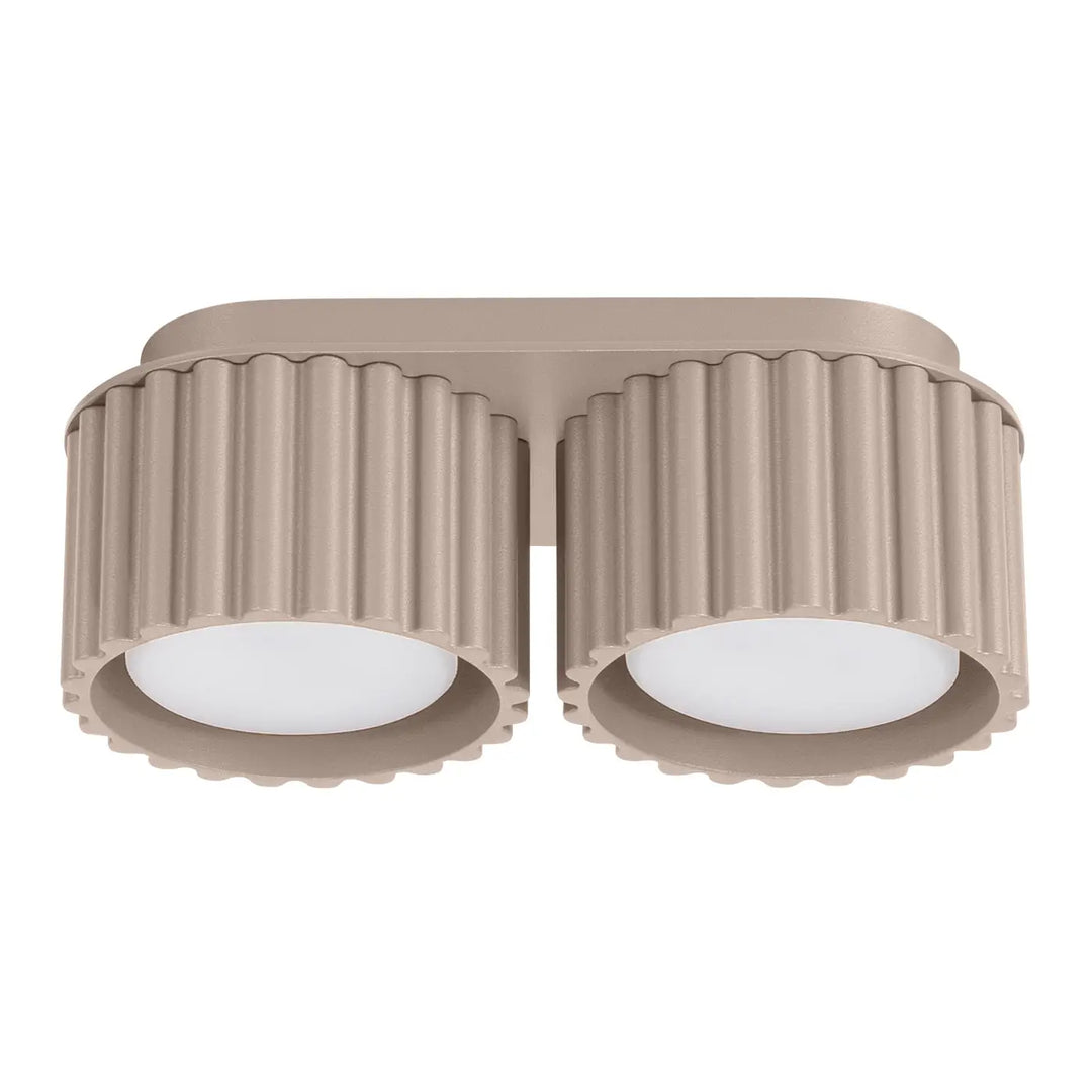 Luminaire plafonnier aura 2 taupe avec forme unique inspirée et abat-jour cylindriques striés beige moderne