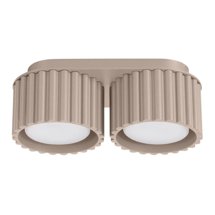 Luminaire plafonnier aura 2 taupe avec forme unique inspirée et abat-jour cylindriques striés beige moderne