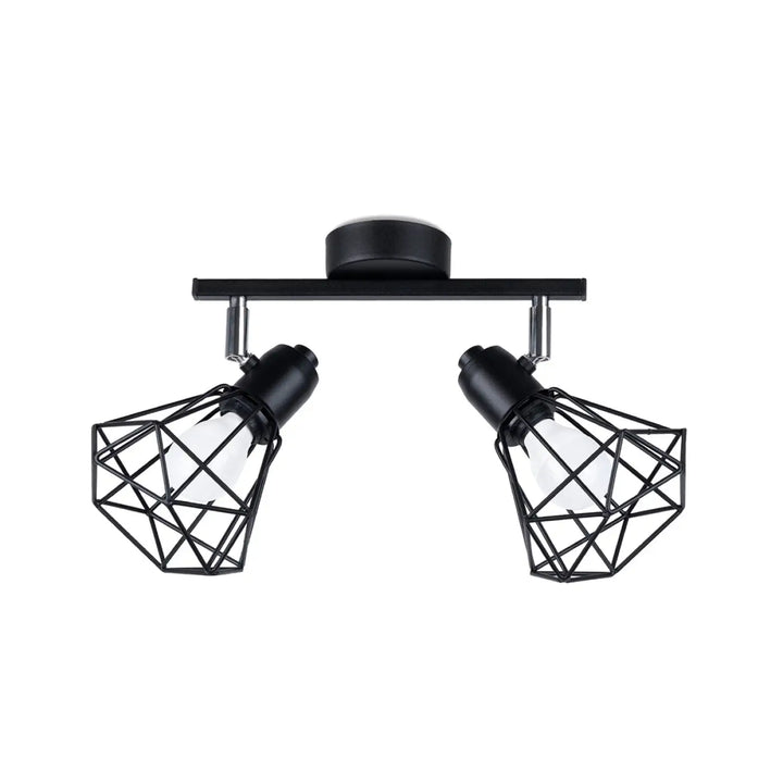 Luminaire plafonnier série artemis noir avec deux spots réglables en cage géométrique pour atmosphère intime