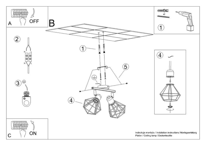 Luminaire plafonnier série artemis noir avec motifs géométriques et deux supports ampoules créera une atmosphère intime