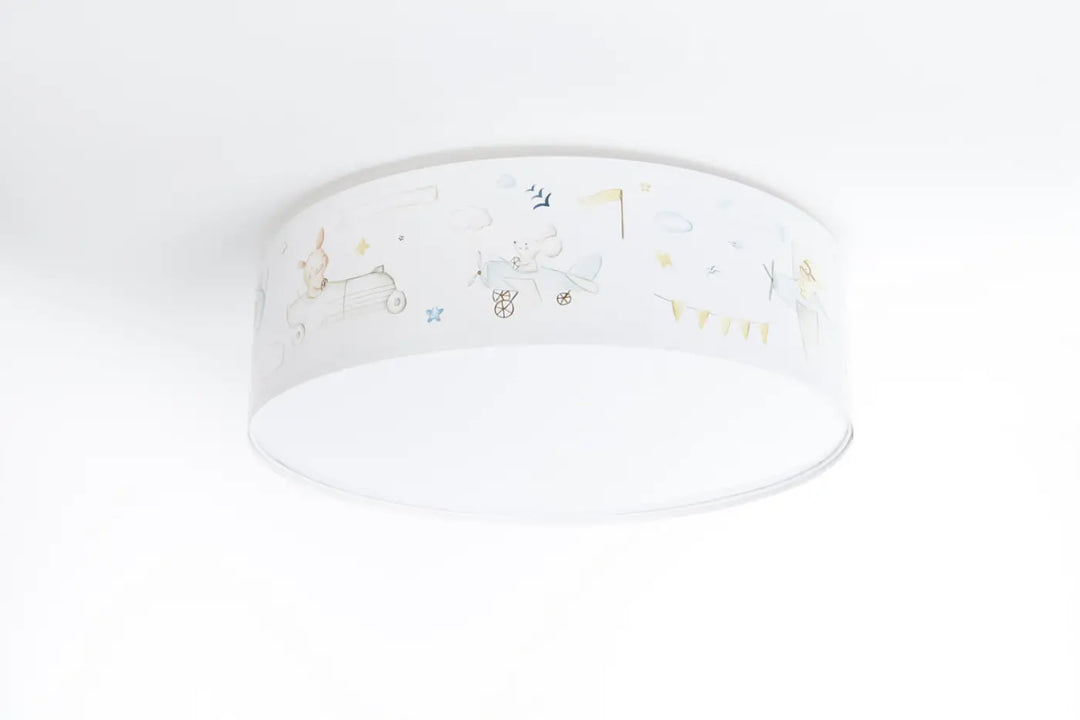 Luminaire plafonnier enfant blanc avec motif délicat d animaux pastel pour chambre douce et paisible