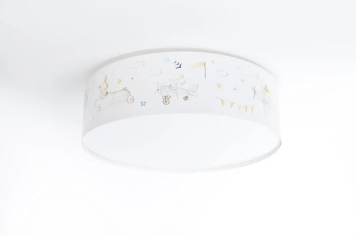 Luminaire plafonnier enfant blanc avec motif délicat d animaux pastel pour chambre douce et paisible