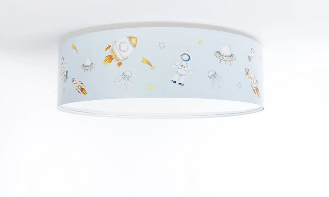 Plafonnier enfant bleu cylindrique avec illustrations spatiales pour luminaire plafonnier sweet dreams espace