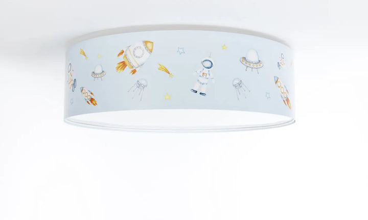Plafonnier enfant bleu cylindrique avec illustrations spatiales pour luminaire plafonnier sweet dreams espace
