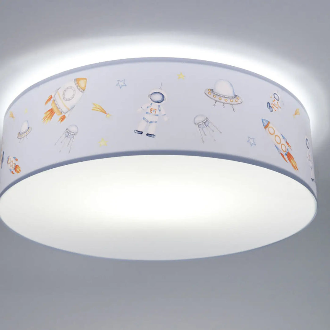 Plafonnier enfant blanc avec design espace ludique en pastel avec fusées astronautes et ufos luminaire plafonnier sweet dreams