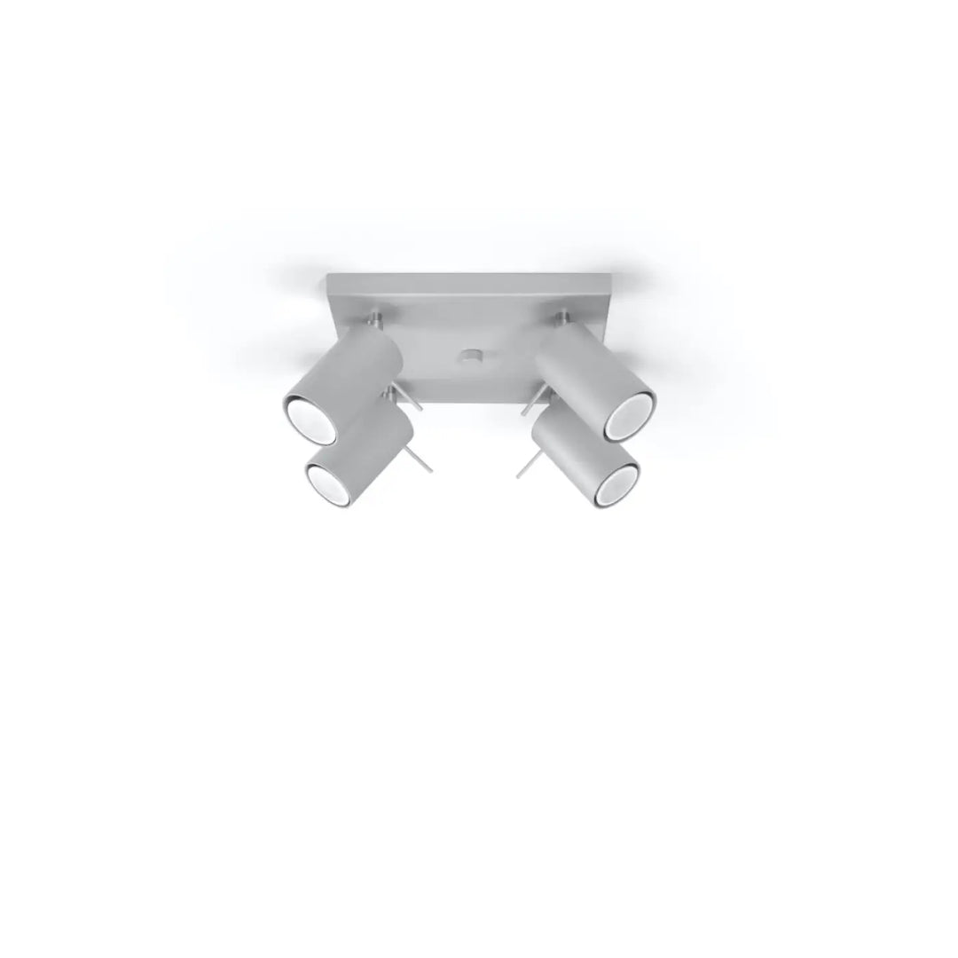 Luminaire plafonnier ring 4 gris en finition argentée avec quatre bras réglables pour une ambiance intérieure en demi-obscurité chaleureuse