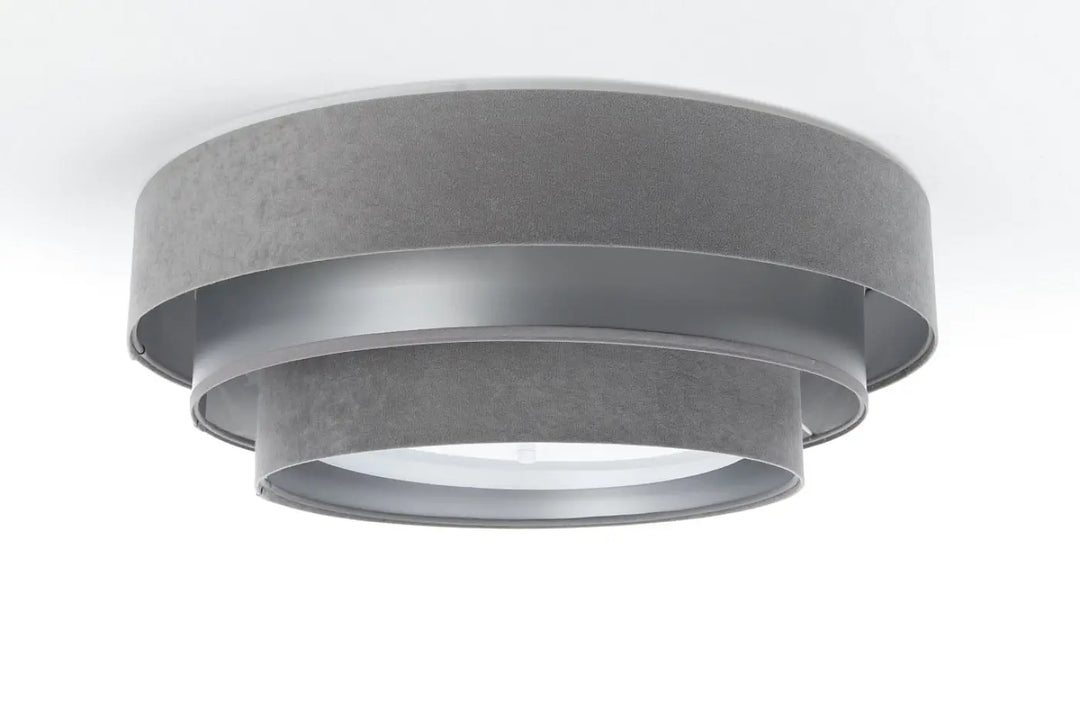 Luminaire plafonnier gris triniti elegant en béton moderne avec anneaux concentriques et finition métallique élégante