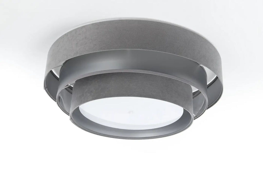 Luminaire plafonnier gris moderne triniti elegant avec anneaux concentriques et centre en verre dépoli