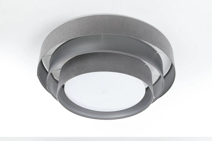 Luminaire plafonnier gris en métal moderne avec anneaux circulaires concentriques et centre en verre dépoli