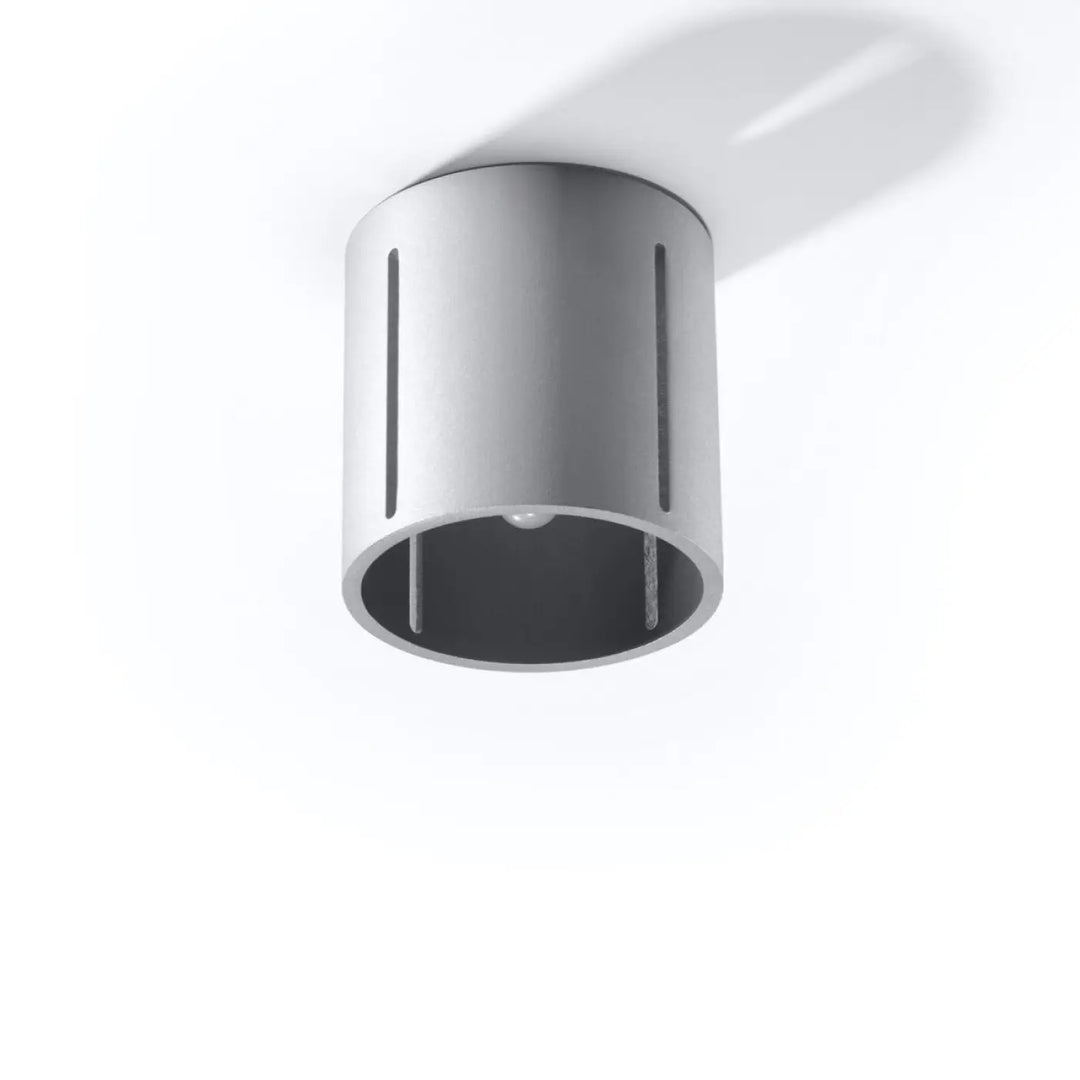 Luminaire plafonnier moderne gris en métal avec perforation linéaire et spectacle lumineux cylindrique design