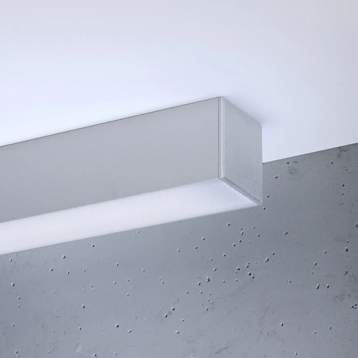 Luminaire plafonnier pinne 200 gris avec module led rectangulaire en métal argenté pour bureau à domicile et paramètres d’éclairage