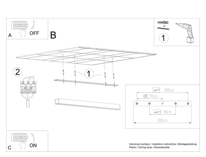 Luminaire plafonnier pinne 200 gris avec module led rectangulaire pour bureau à domicile et paramètres d’éclairage modernes