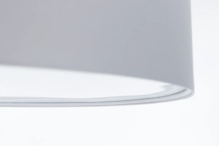 Luminaire plafonnier gris platine avec abat-jour cylindrique mat et bord légèrement incurvé pour un éclairage élégant