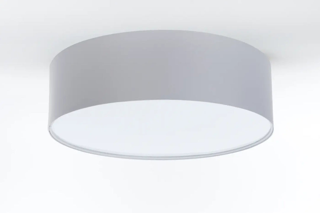 Luminaire plafonnier gris en gris platine avec finition mate et intérieur diffusant blanc pour une lumière douce