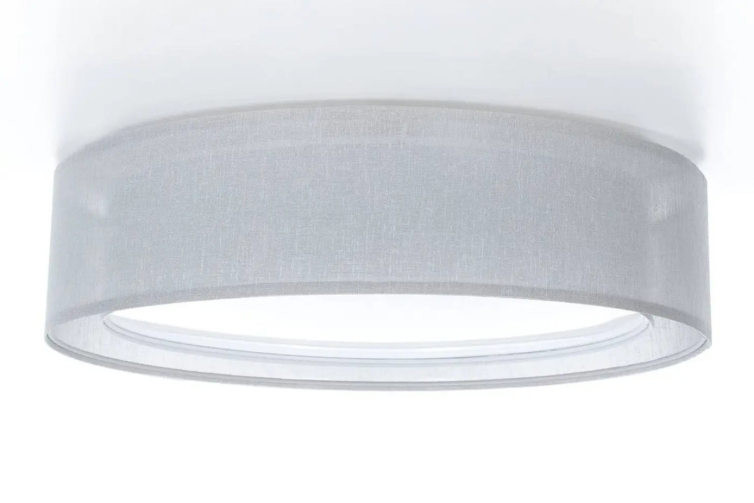 Luminaire plafonnier puro gris platine avec abat-jour en tissu gris translucide et design circulaire minimaliste