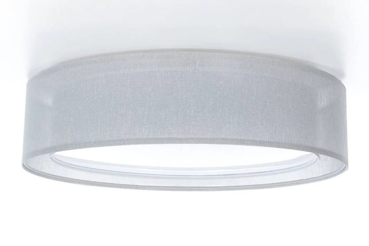 Luminaire plafonnier puro gris platine avec abat-jour en tissu gris translucide et design circulaire minimaliste