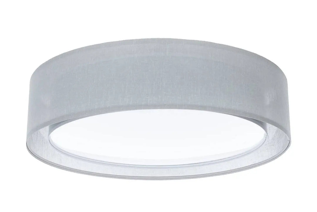 Plafonnier gris platine moderne avec abat-jour en tissu translucide givré et contour en verre clair puro