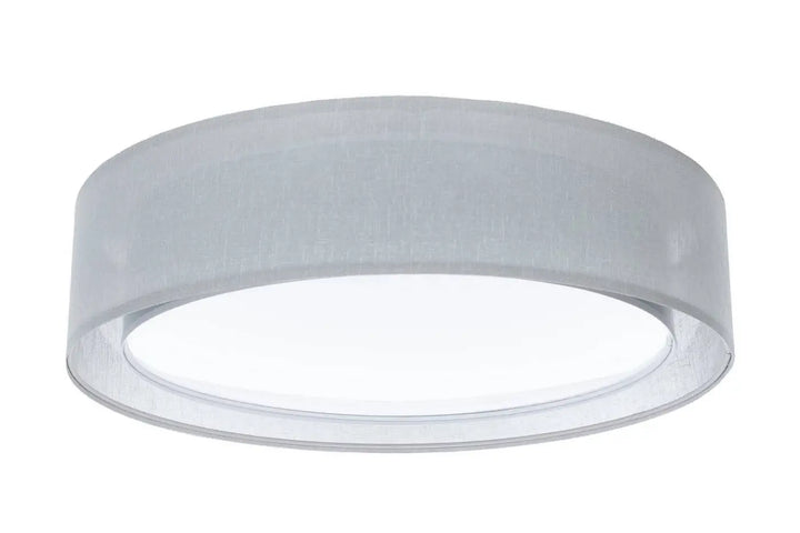 Plafonnier gris platine moderne avec abat-jour en tissu translucide givré et contour en verre clair puro