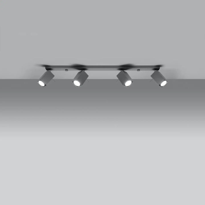Plafonnier moderne merida 4l gris en métal noir avec quatre spots merida ajustables pour diriger précisément la lumière