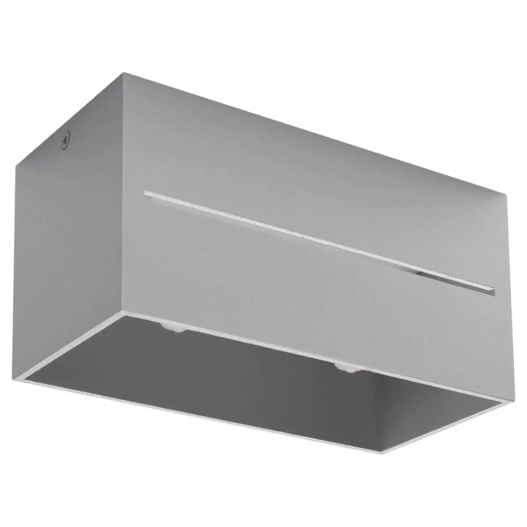 Plafonnier lobo 2 gris moderne avec finition métallique brossée et perforation linéaire intégrée pour spectacle lumineux