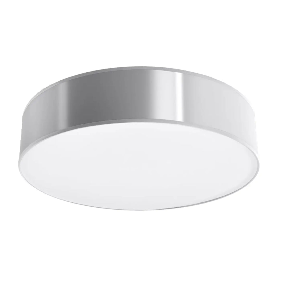 Luminaire plafonnier arena 55 gris avec cadre métallique argenté et diffuseur blanc pour éclairage polyvalent rond forme riche