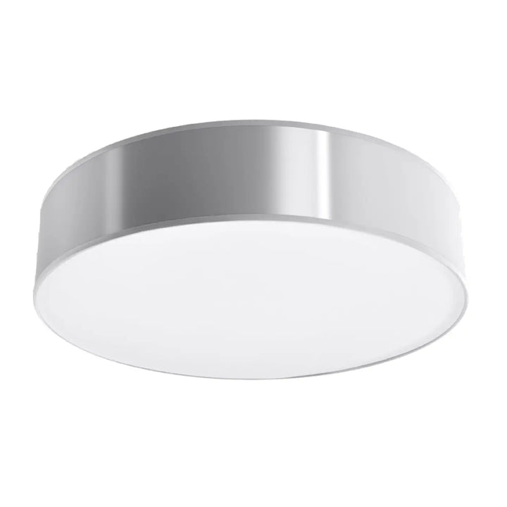 Luminaire plafonnier arena 55 gris avec cadre métallique argenté et diffuseur blanc pour éclairage polyvalent rond forme riche
