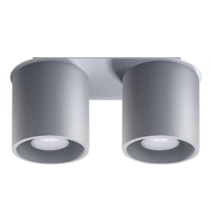 Plafonnier orbis 2 gris avec double tête led et abat-jours cylindriques modernes en bois naturel minimaliste