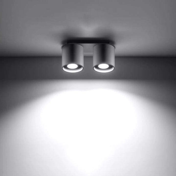 Plafonnier orbis 2 gris avec double tête encastrée en métal et éclairage blanc focalisé, style moderne bois naturel
