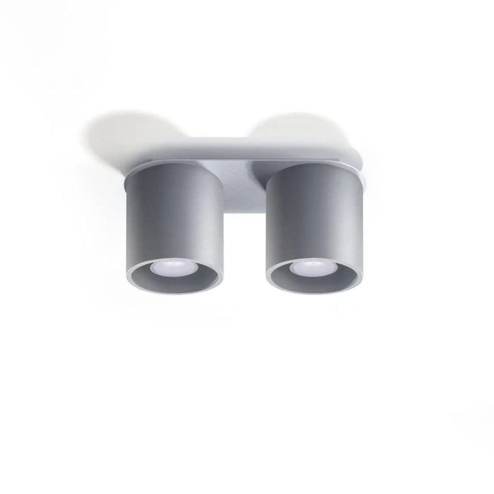 Plafonnier orbis gris moderne à deux têtes avec ampoules cylindriques et design minimaliste en bois naturel