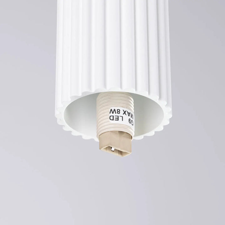 Lampe halo plafonnier blanc avec abat-jour led cylindrique cannelé et base beige sphère laiteuse décorative bureau